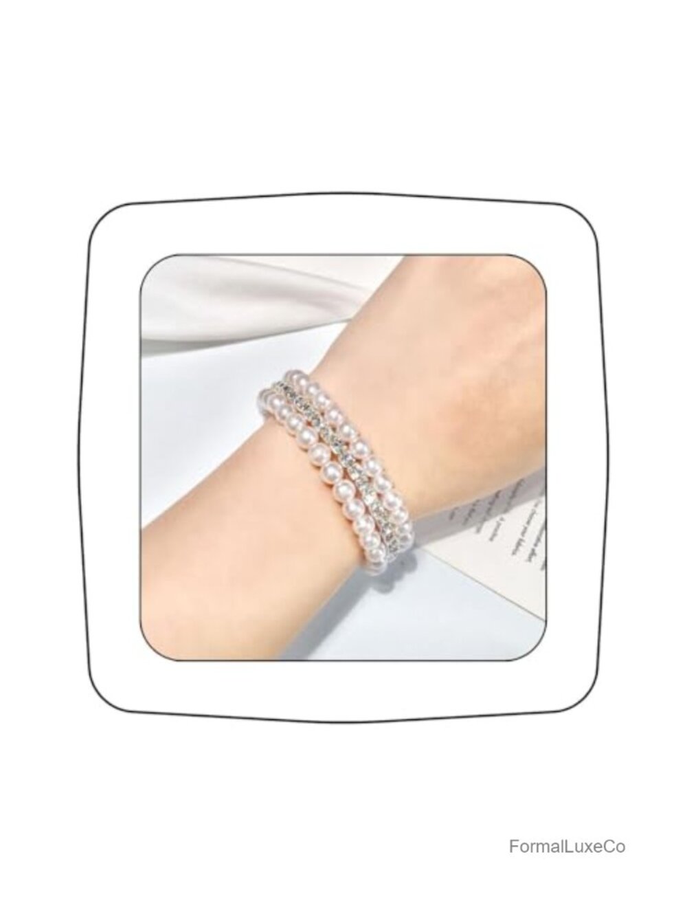 Vintage 3-Row Pearl Rhinestone Bangle Bracelet Elastic Bridal Wedding Jewelry